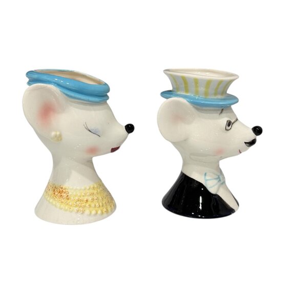 2 Vintage Mid Century Modern Anthropomorphic Mouse Head Vases - Picture 13 of 15